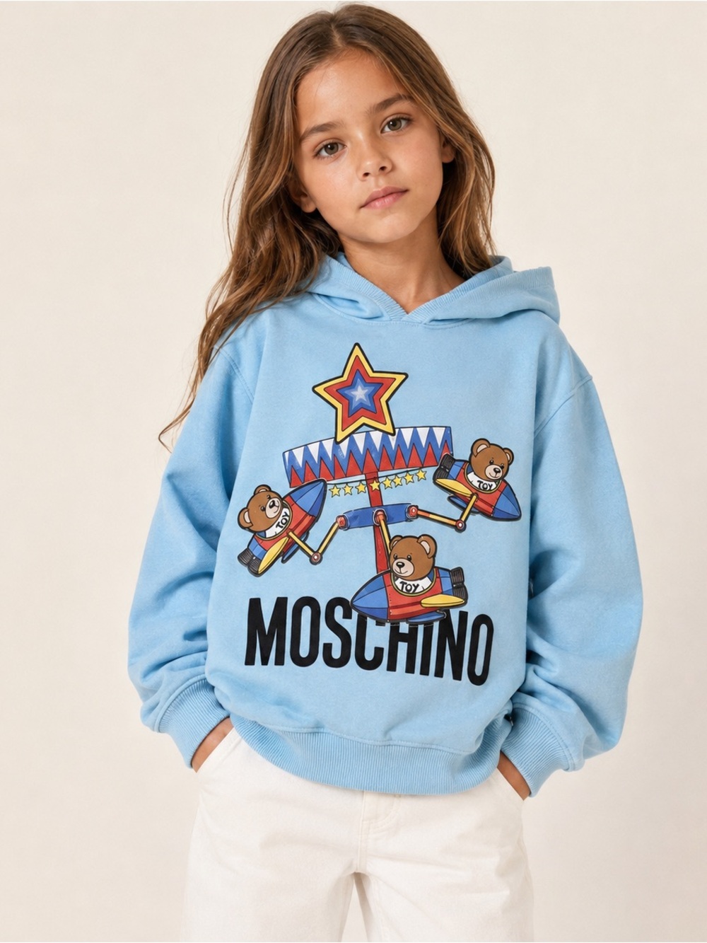 Moschino Kids Girls Graphic Hoodie Blue Size 8